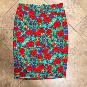 LuLaRoe Red and Green Floral Pencil Skirt